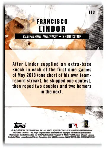 Original gloss 2019 Topps Fire Blue Chip Francisco Lindor baseball card NM-MT Indians
