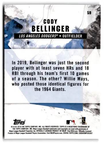Collectible Cody Bellinger baseball card with blue chip and original gloss from 2019 Topps Fire