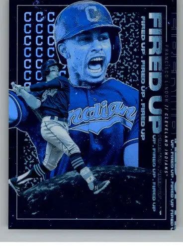 Original gloss blue chip Francisco Lindor baseball card from 2019 Topps Fire Fired Up Blue Chip series