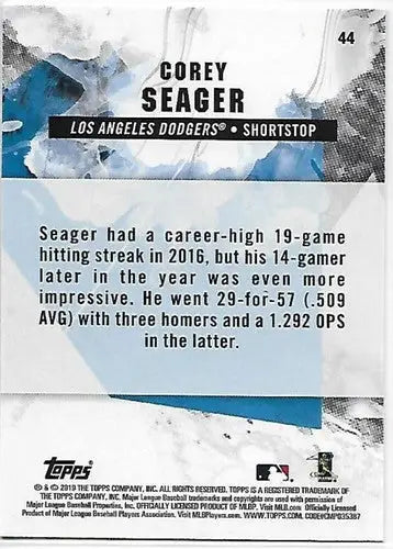 Original gloss 2019 Topps Fire Gold Mint Corey Seager Dodgers trading card