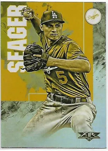 Original gloss gold mint Corey Seager baseball trading card featuring Dodgers in action