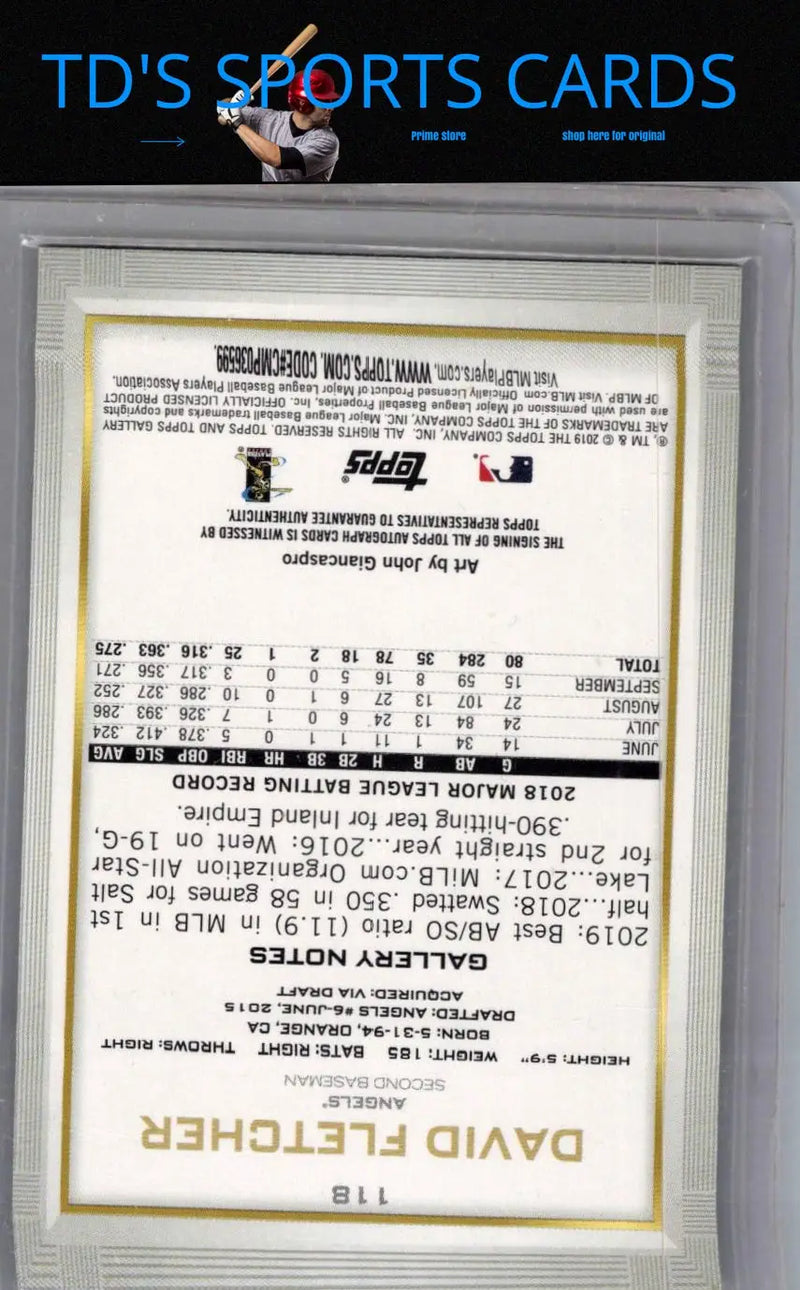 David Fletcher baseball card from 2019 Topps Gallery featuring Fletcher autographs