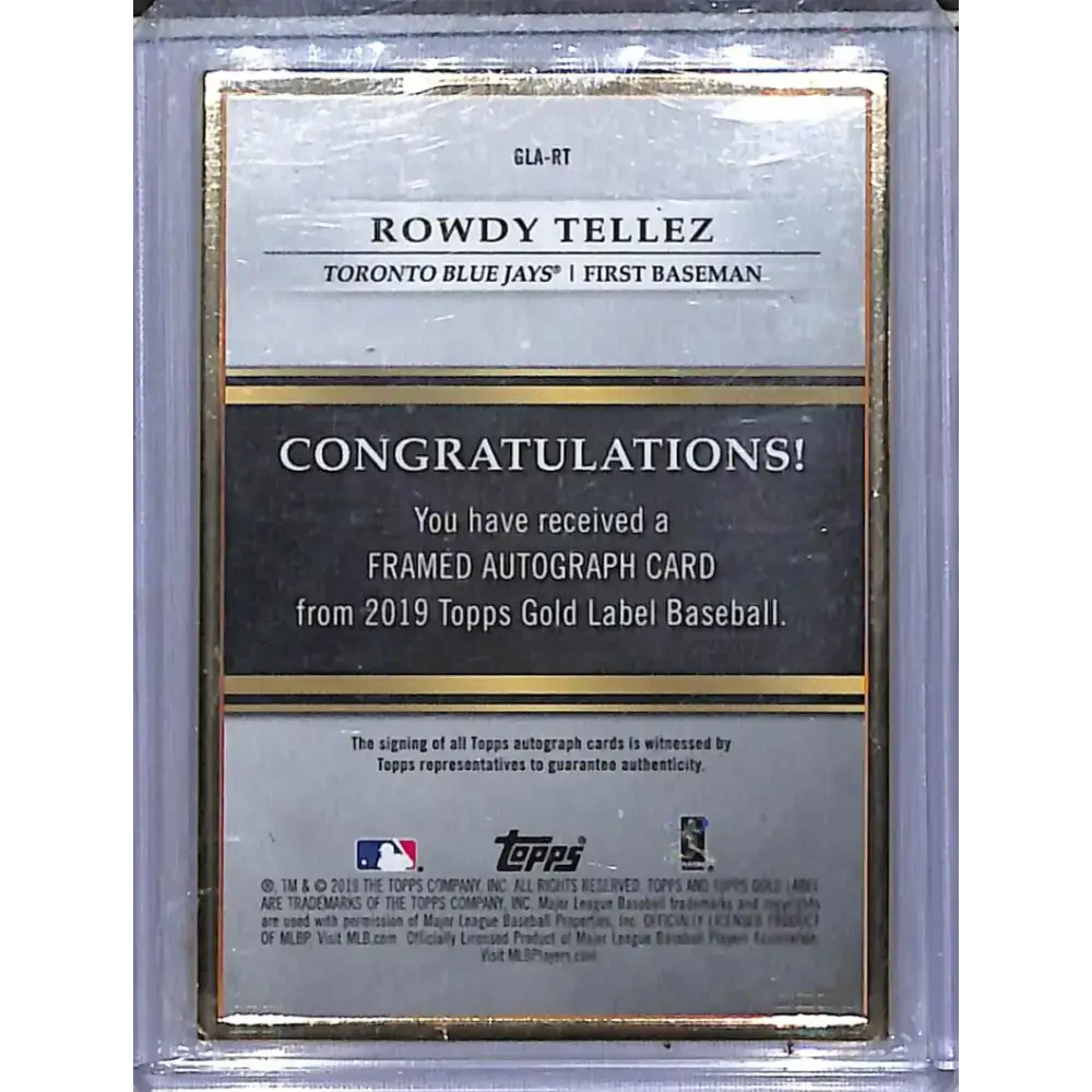 2019 Topps Gold Labeled Frame #GLA-RT Rowdy Tellez NM-MT Auto 72/75 Toronto Blue Jays - Baseball Card Single