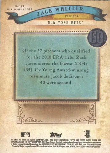 Original gloss Zack Wheeler baseball card from Topps Gypsy Queen 2019 Mets product