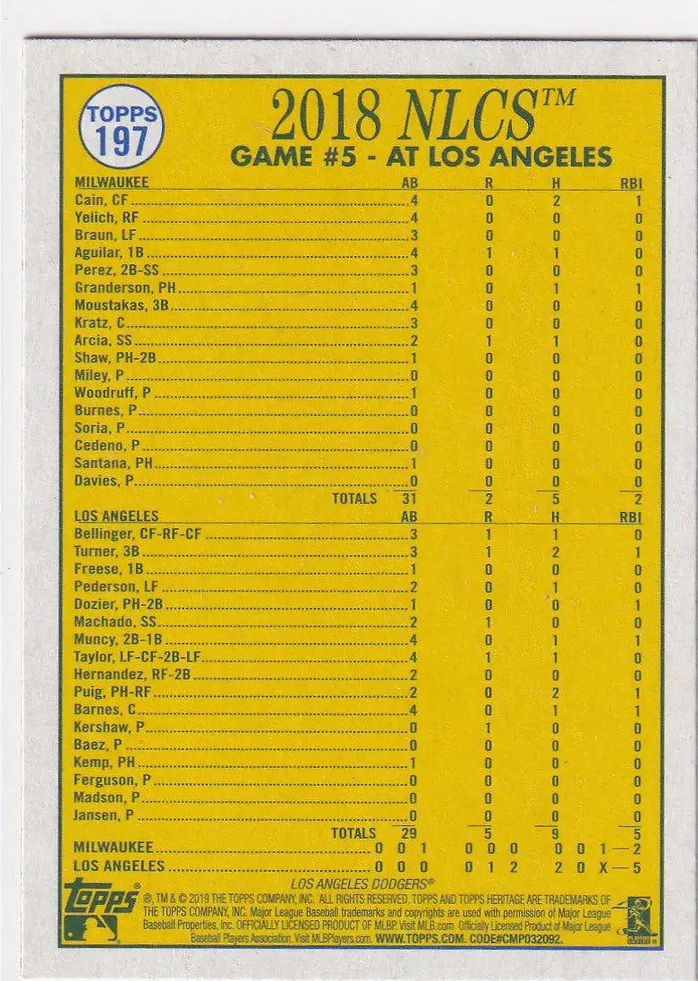 2019 TOPPS HERITAGE #197 THE DOMINATE KERSH GAME 5- LOS ANGELES DODGERS - Baseball Card Single