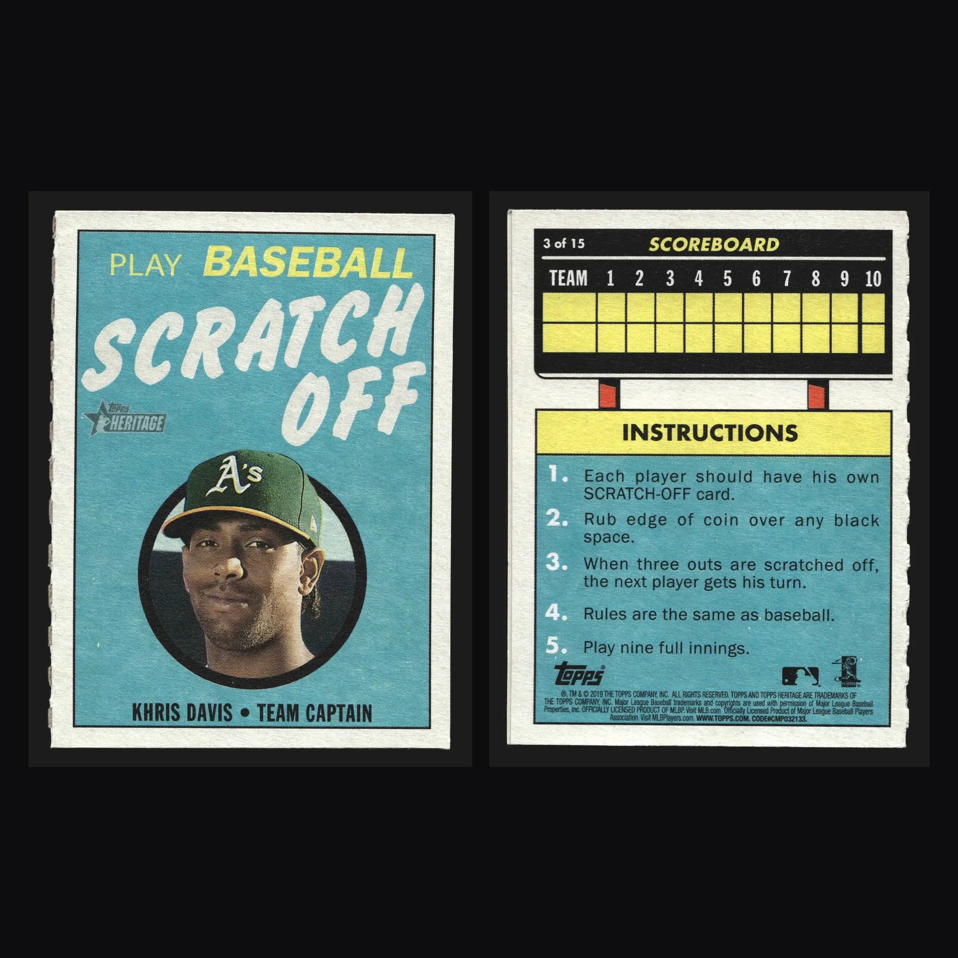 2019 Topps Heritage 1970 Scratch-Off #3 Khris Davis Athletics - Baseball Card Single