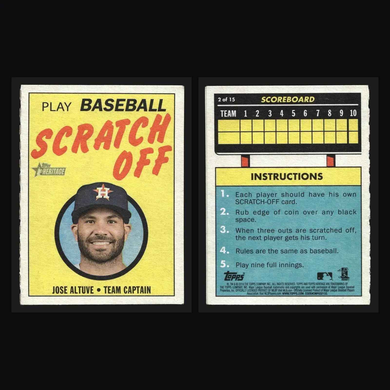 2019 Topps Heritage 1970 Topps Scratch Off Jose Altuve #2 Astros - Baseball Card Single