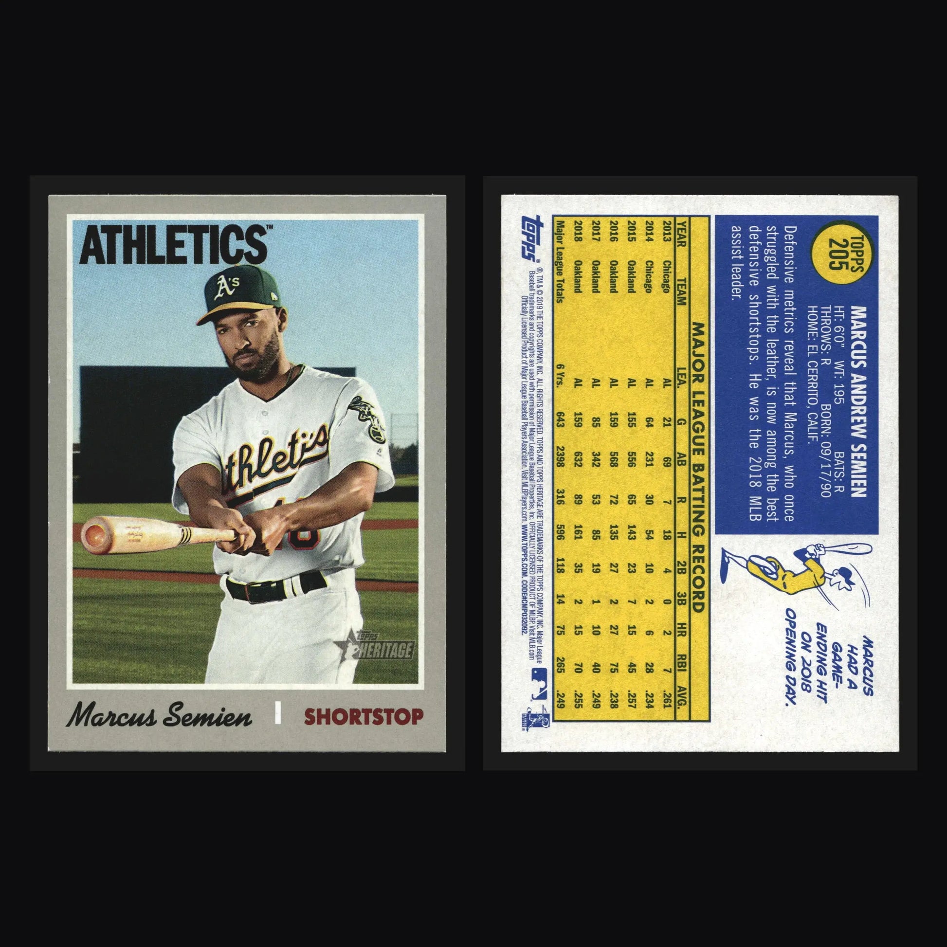 2019 Topps Heritage #205 Marcus Semien Oakland Athletics - Baseball Card Single