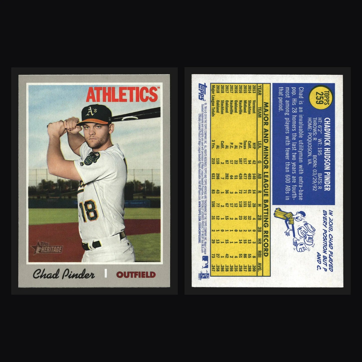 2019 Topps Heritage #259 Chad Pinder Oakland Athletics - Baseball Card Single