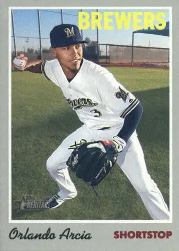 Orlando Arcia baseball card from 2019 Topps Heritage with original gloss and NM-MT condition