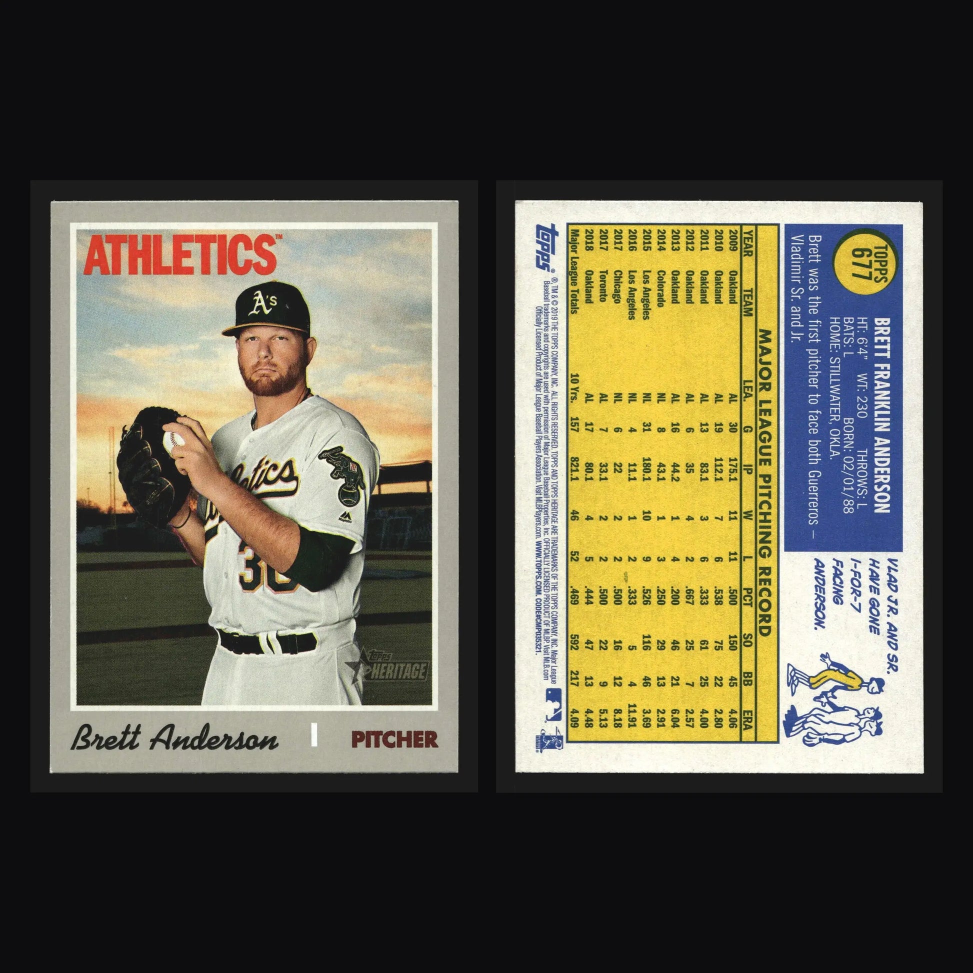 2019 Topps Heritage #677 Brett Anderson Oakland Athletics - Baseball Card Single