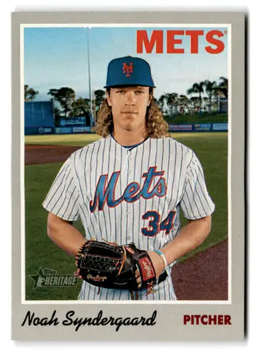 Collectible Noah Syndergaard baseball card from Topps Heritage with original gloss in Mets uniform