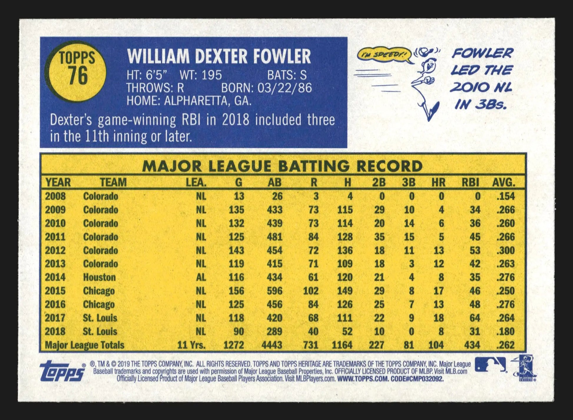 2019 Topps Heritage Dexter Fowler #76 St. Louis Cardinals - Baseball Card Single