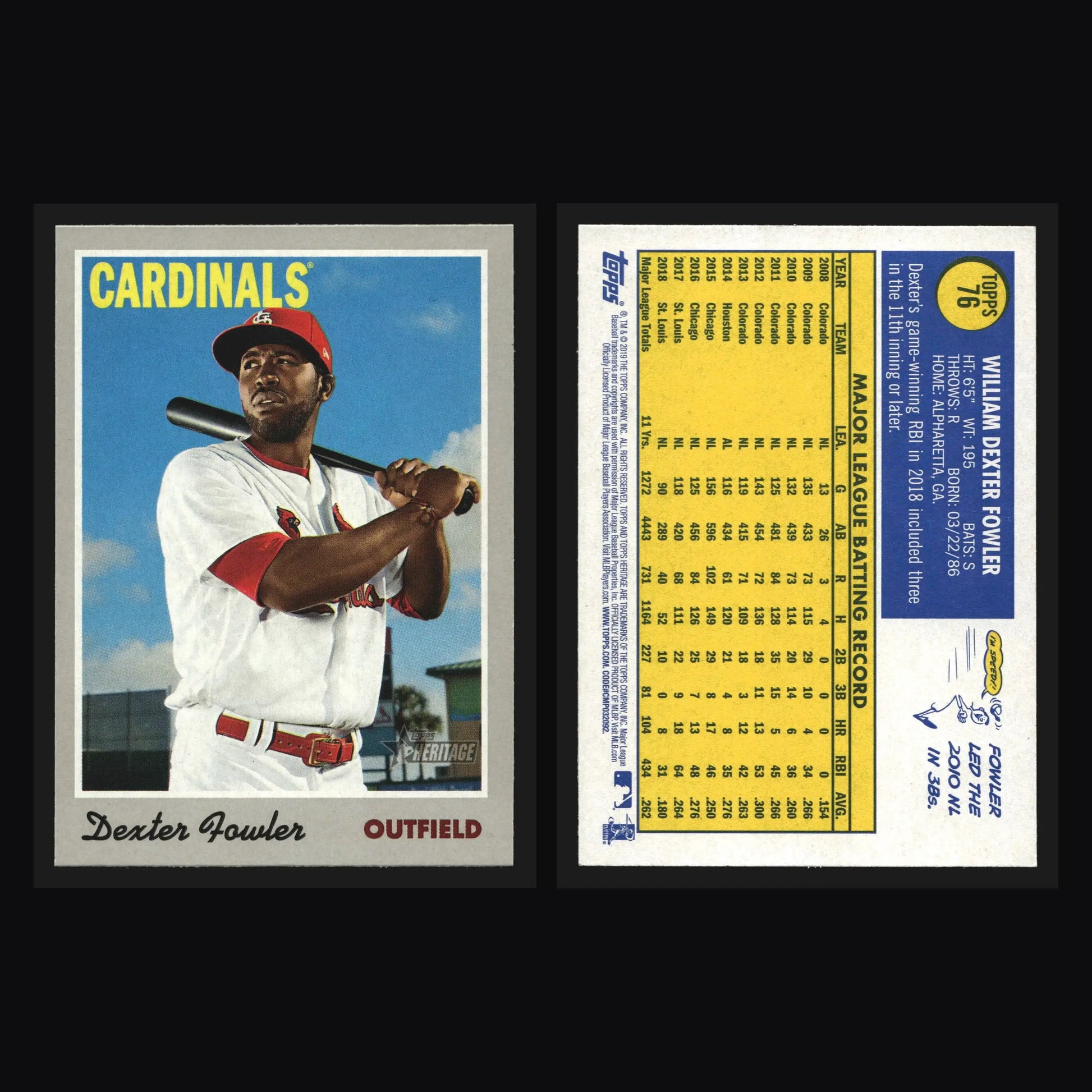 2019 Topps Heritage Dexter Fowler #76 St. Louis Cardinals - Baseball Card Single