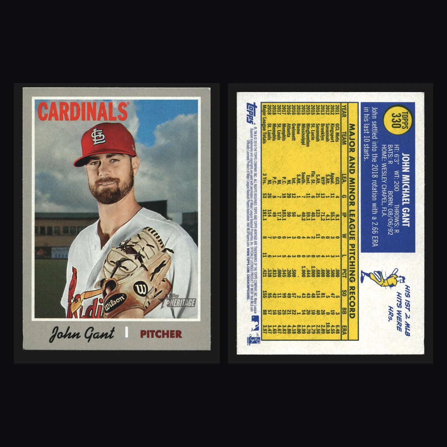 2019 Topps Heritage John Gant #330 St. Louis Cardinals - Baseball Card Single