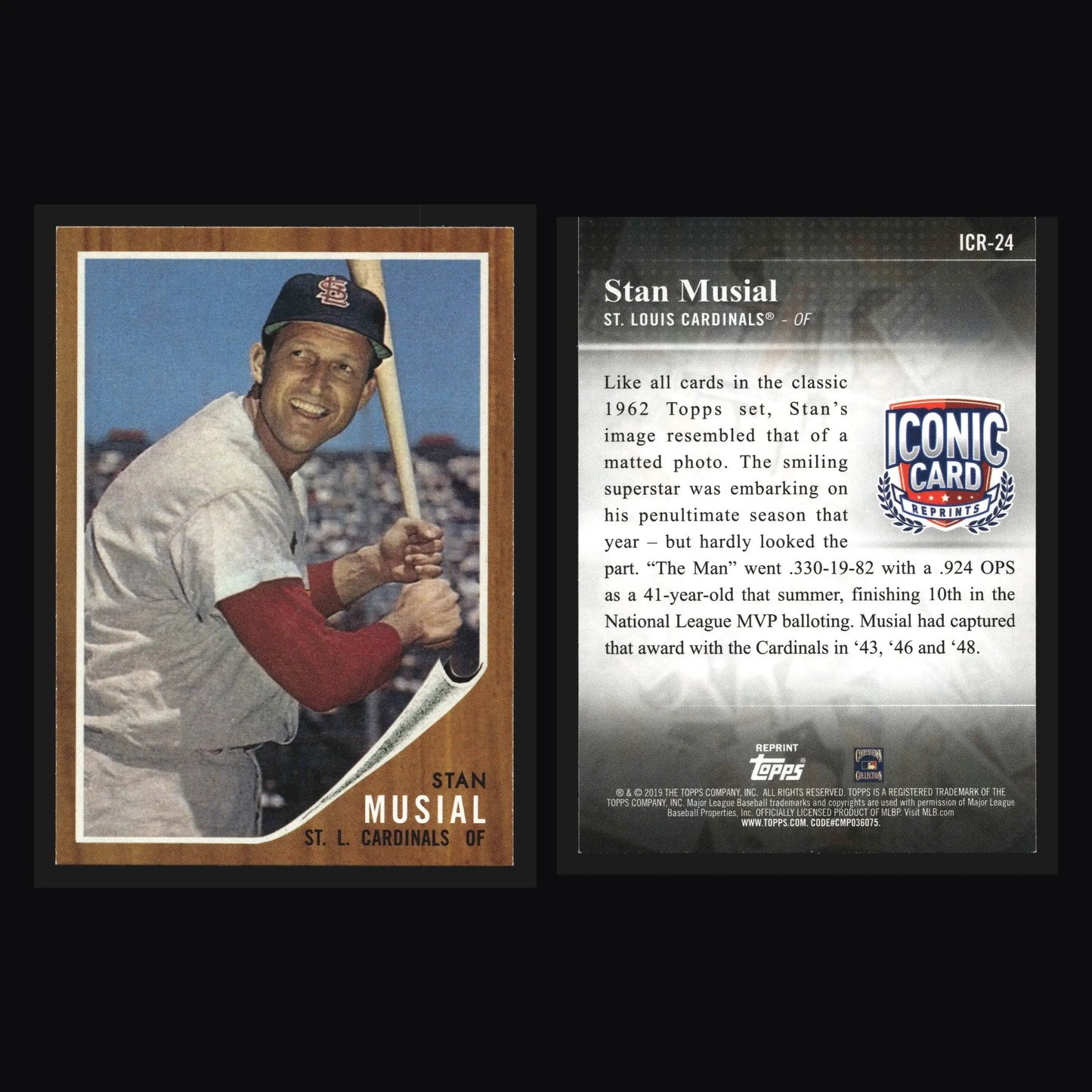 2019 Topps Iconic Card Reprints Stan Musial #ICR-24 1962 Topps HOF - Baseball Card Single