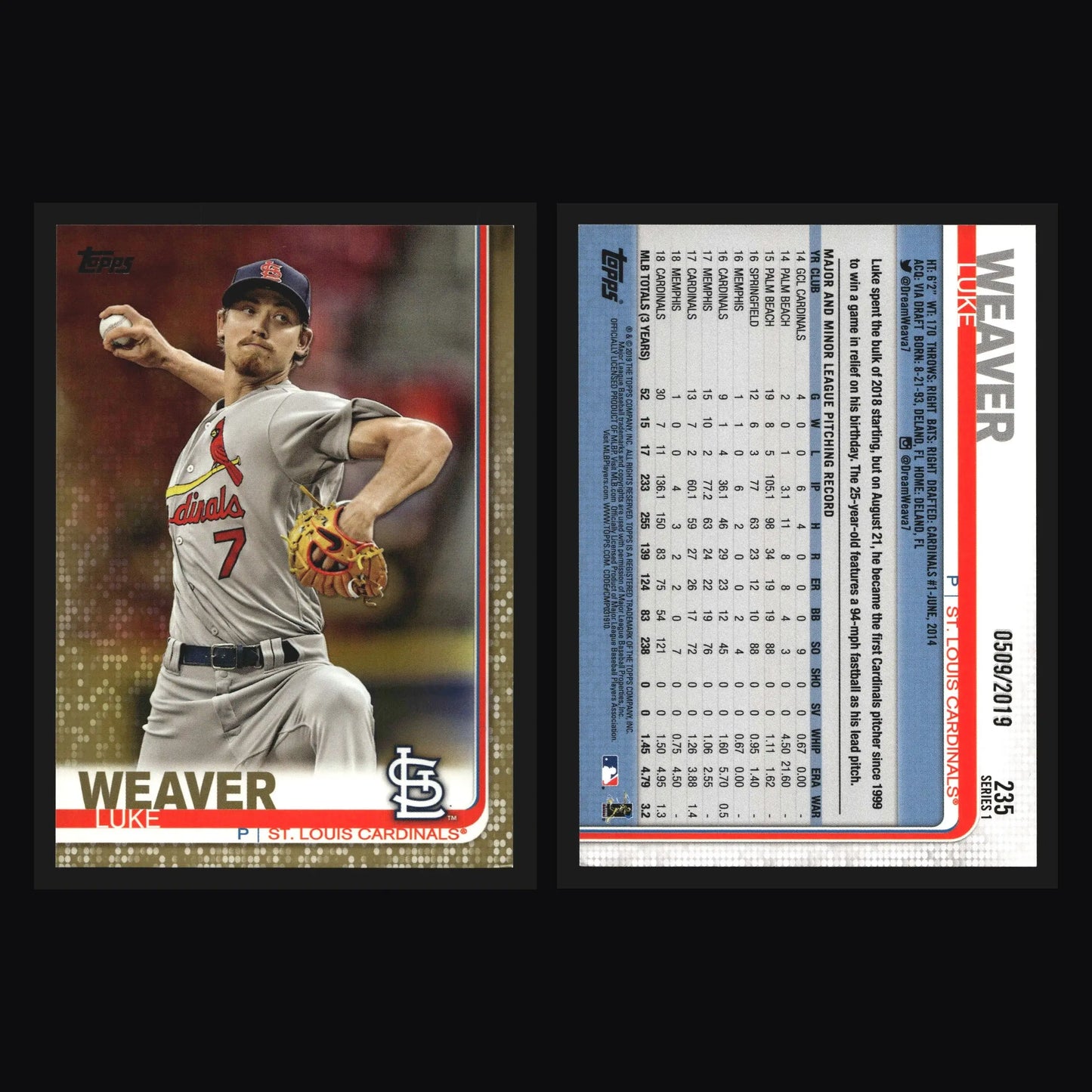 2019 Topps Luke Weaver #235 Gold /2019 St. Louis Cardinals - Baseball Card Single