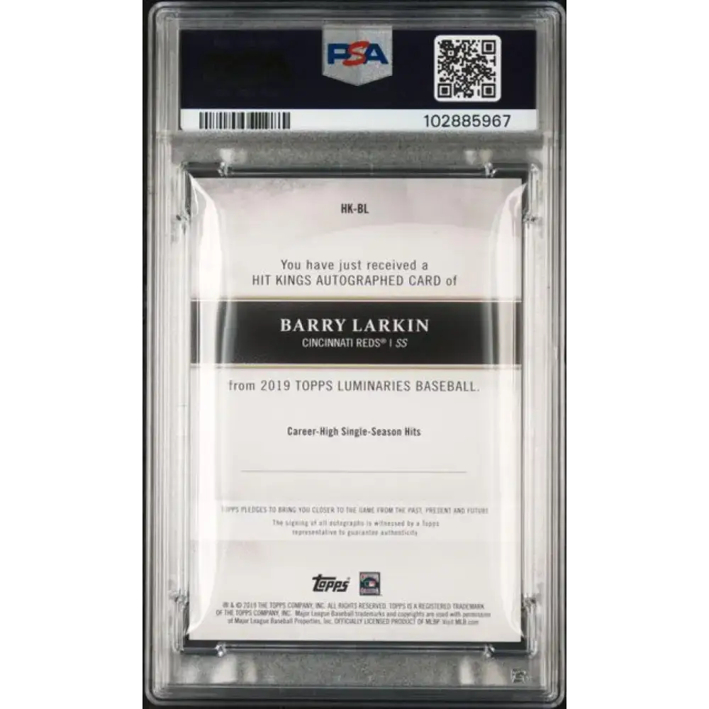 2019 Topps Luminaries Hit Kings Blue #HK-BL Barry Larkin PSA 10 GEM MINT Auto 5/5 Cincinnati Reds Baseball Card