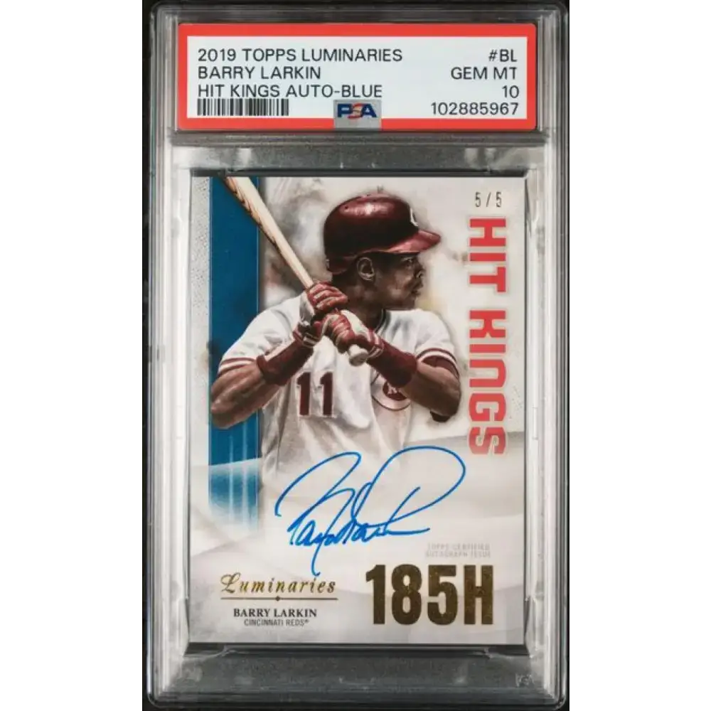 2019 Topps Luminaries Hit Kings Blue #HK-BL Barry Larkin PSA 10 GEM MINT Auto 5/5 Cincinnati Reds Baseball Card