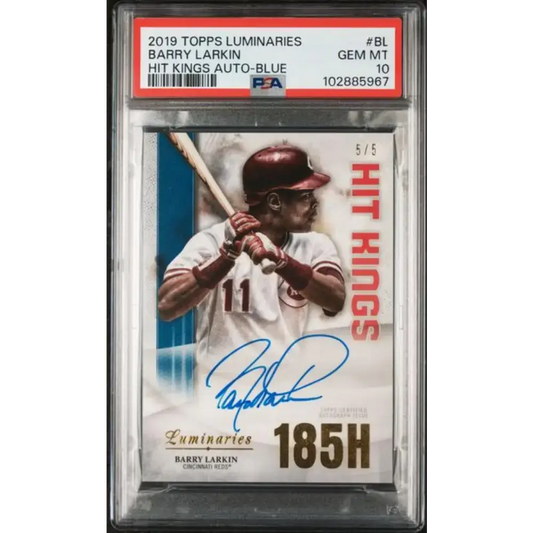 2019 Topps Luminaries Hit Kings Blue #HK-BL Barry Larkin PSA 10 GEM MINT Auto 5/5 Cincinnati Reds Baseball Card