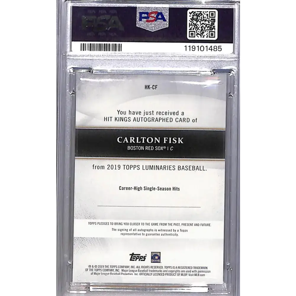 2019 Topps Luminaries Hit Kings #HK-CF Carlton Fisk PSA 10 GEM MINT Auto 4/15 Boston Red Sox - Baseball Card Single