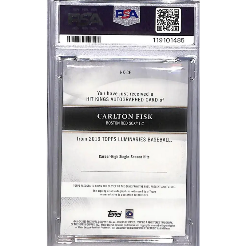 2019 Topps Luminaries Hit Kings #HK-CF Carlton Fisk PSA 10 GEM MINT Auto 4/15 Boston Red Sox - Baseball Card Single