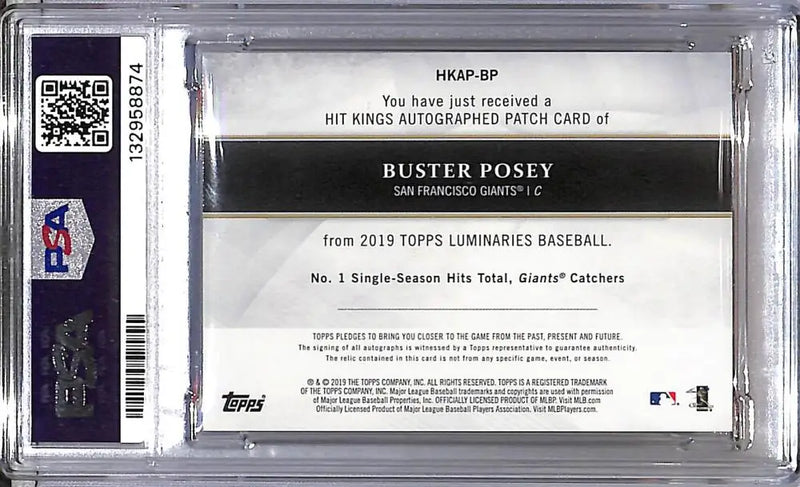 2019 Topps Luminaries Hit Kings #HKAP-BP Buster Posey PSA 9 MINT MEM Auto 5/15 San Francisco Giants - Baseball Card