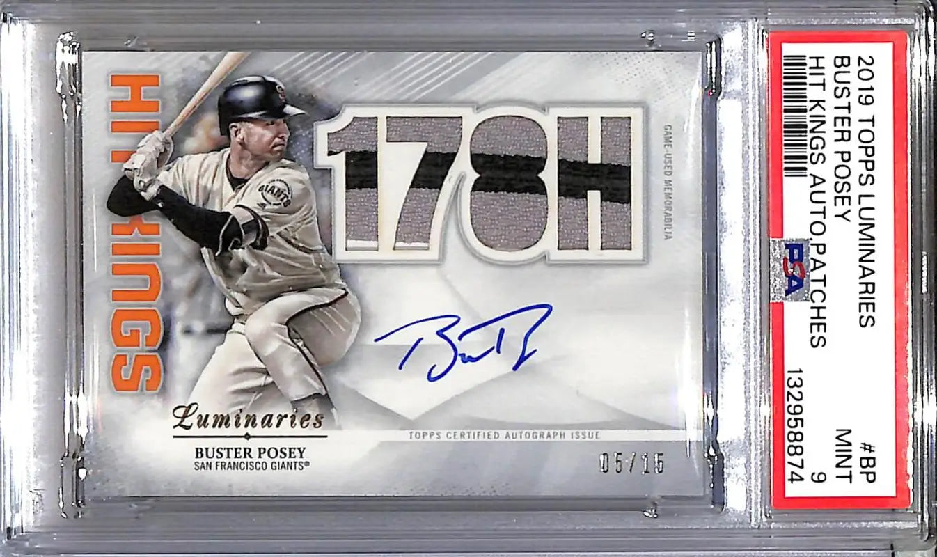 2019 Topps Luminaries Hit Kings #HKAP-BP Buster Posey PSA 9 MINT MEM Auto 5/15 San Francisco Giants - Baseball Card