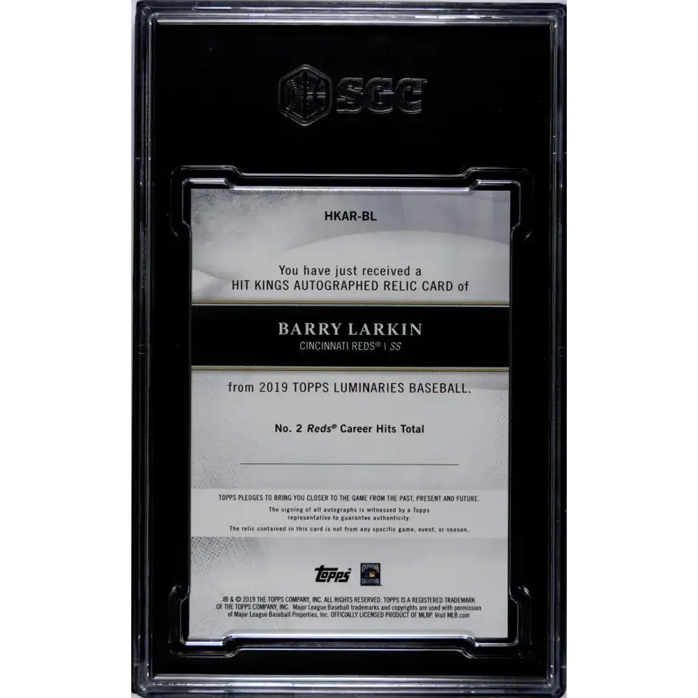 2019 Topps Luminaries Hit Kings Relics #HKAR-BL Barry Larkin SGC 9.5 MINT+ MEM Auto 6/15 Cincinnati Reds Baseball Card