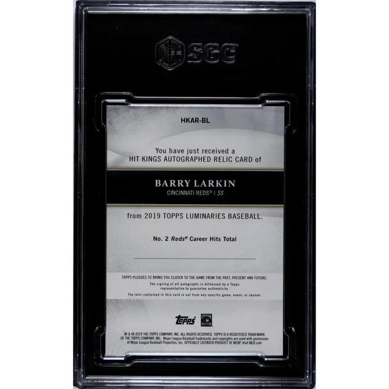 2019 Topps Luminaries Hit Kings Relics #HKAR-BL Barry Larkin SGC 9.5 MINT+ MEM Auto 6/15 Cincinnati Reds Baseball Card