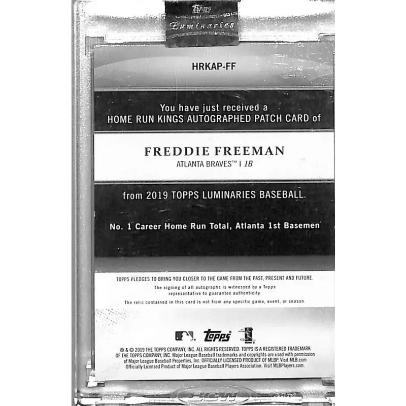 2019 Topps Luminaries Home Run Kings #HRKAP-FF Freddie Freeman NM-MT MEM Auto 08/15 Atlanta Braves - Baseball Card