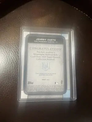 Johnny Cueto baseball card from Topps Museum Collection Meaningful Material Patch Relics