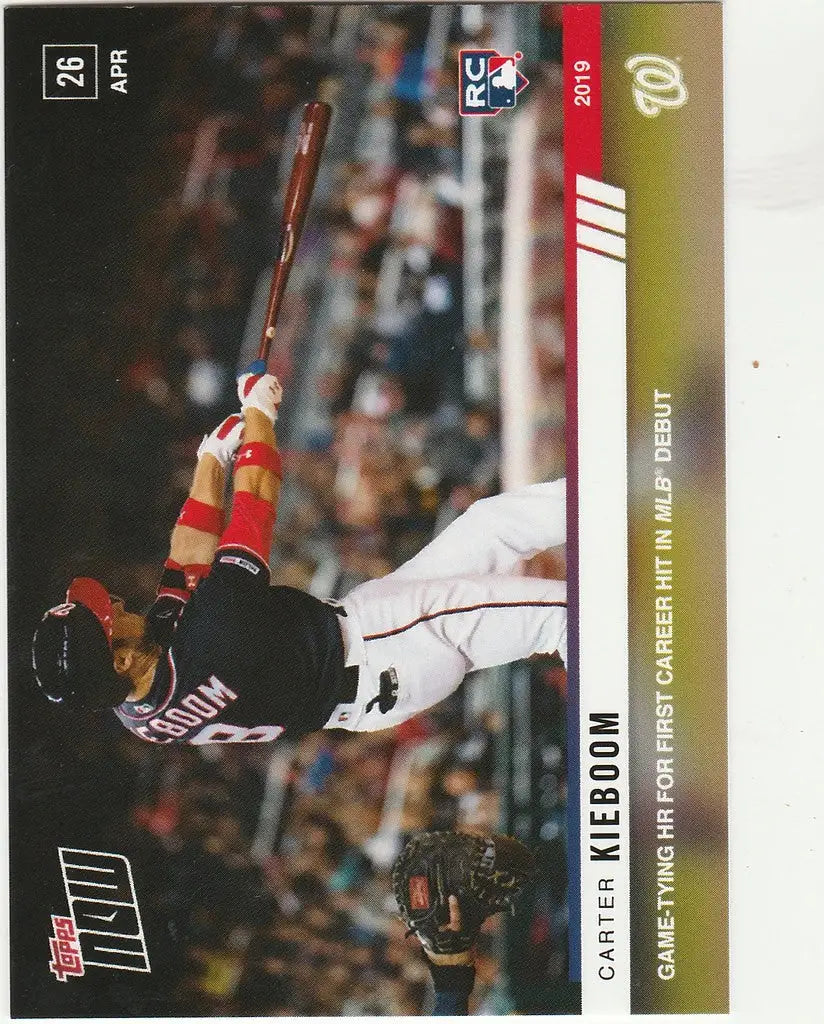 Baseball trading card of Carter Kieboom sliding into base for the Washington Nationals