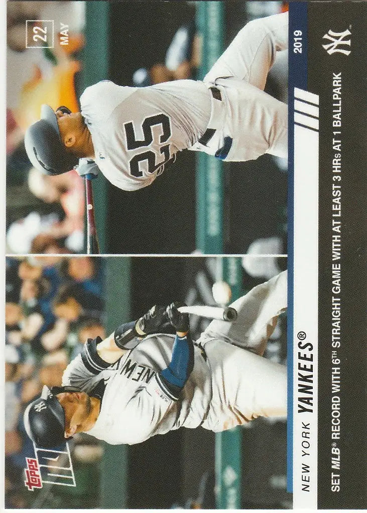 Baseball card featuring New York Yankees pitchers from 2019 Topps Now Yankees set MLB record