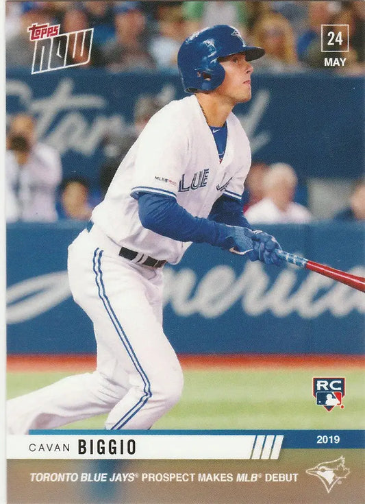 Baseball player Cavan Biggio Toronto swinging bat in Toronto Blue Jays uniform