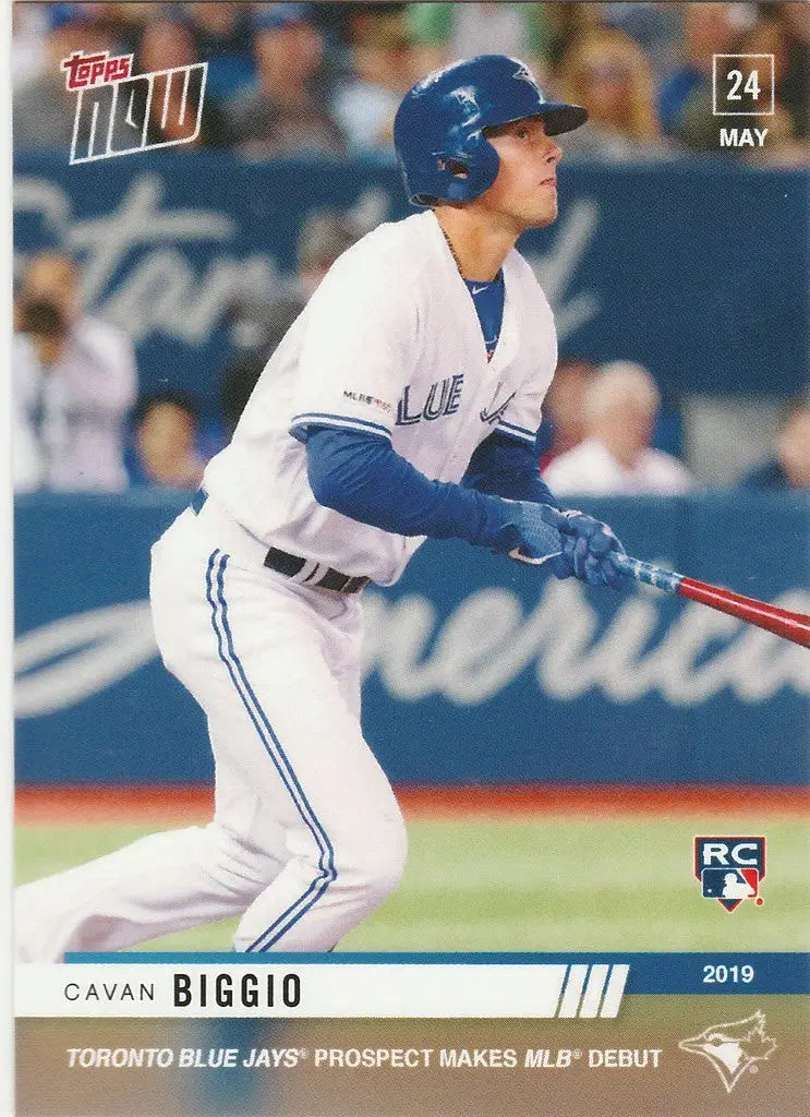 Baseball player Cavan Biggio Toronto swinging bat in Toronto Blue Jays uniform