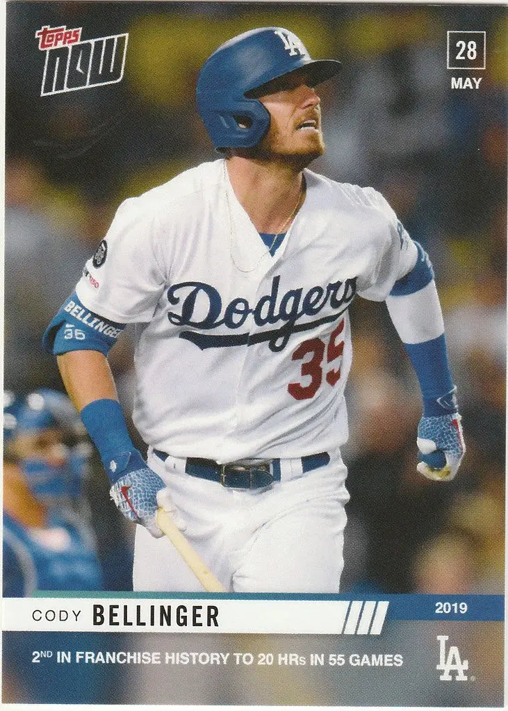 Cody Bellinger in Los Angeles Dodgers uniform number 35 showcasing 20 HR in 55 games