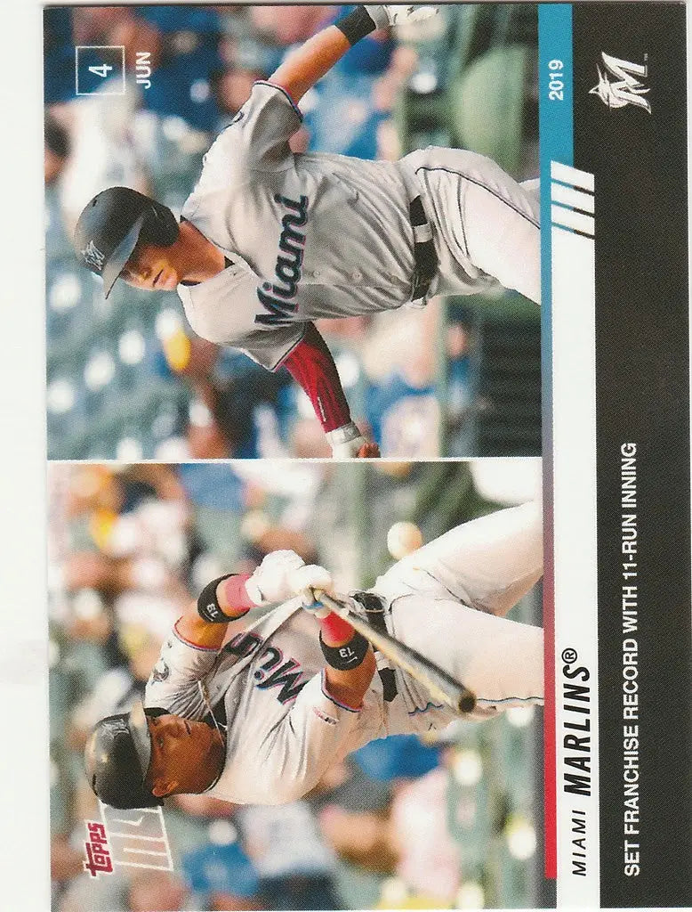 Baseball card showcasing Miami Marlins sets record with pitcher action shots