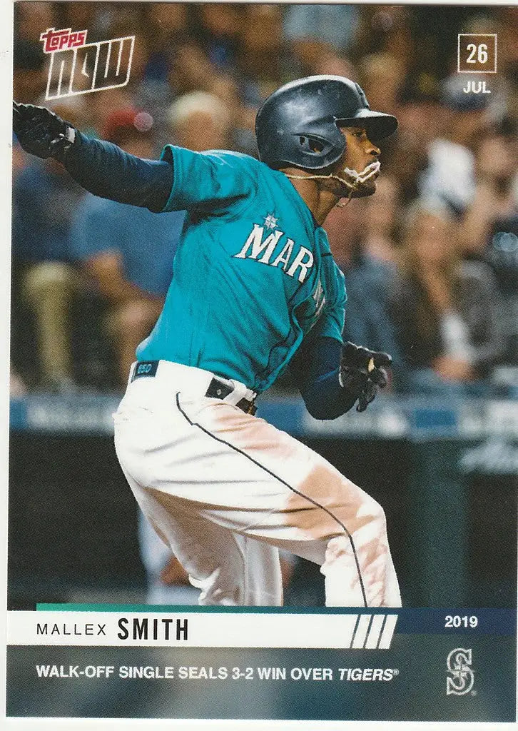 Mallex Smith swinging bat in teal Mariners uniform for 2019 TOPPS NOW card