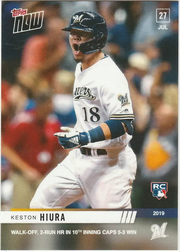 Keston Hiura celebrating after hitting a walk-off 2-run HR for Milwaukee Brewers