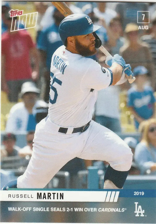 Russell Martin swinging a bat in Los Angeles Dodgers uniform for walk-off single