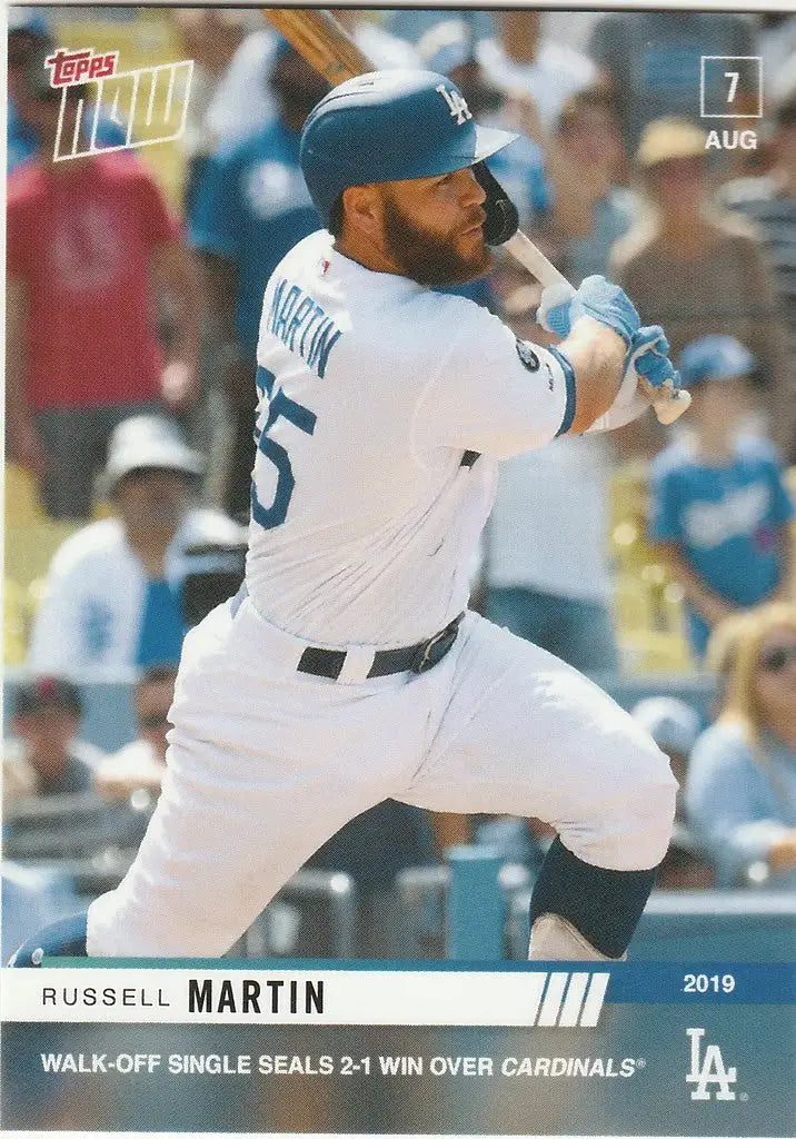 Russell Martin swinging a bat in Los Angeles Dodgers uniform for walk-off single
