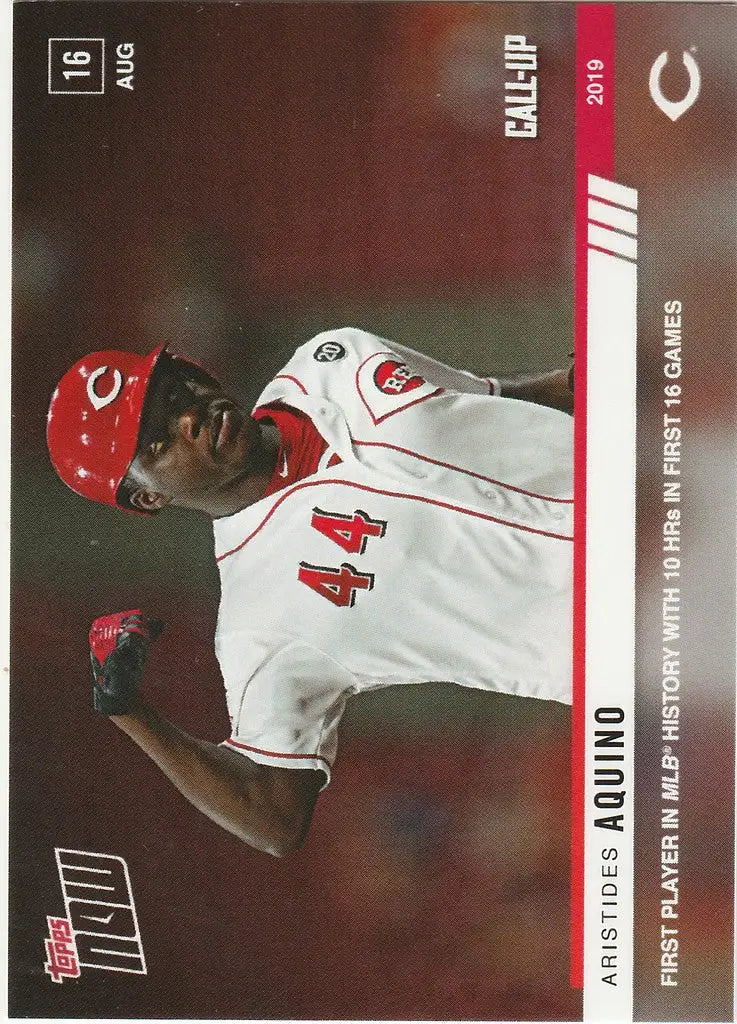 Baseball player in Cincinnati Reds uniform number 44, Artistides Aquinos, 10 HR in 16 games