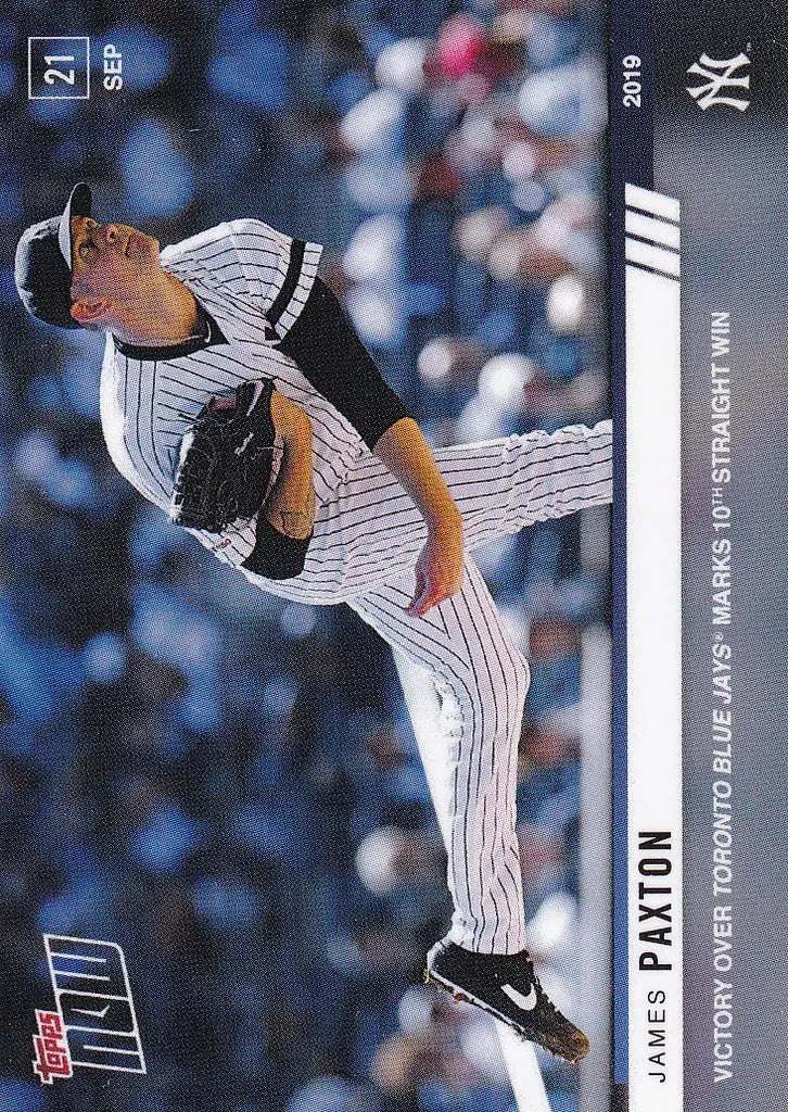 Baseball pitcher James Paxton in mid-throw for his 10th straight win with Yankees uniform