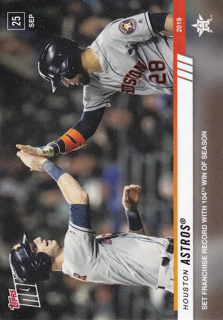 Baseball card of Houston Astros player leaping, highlighting Astros sets franchise record