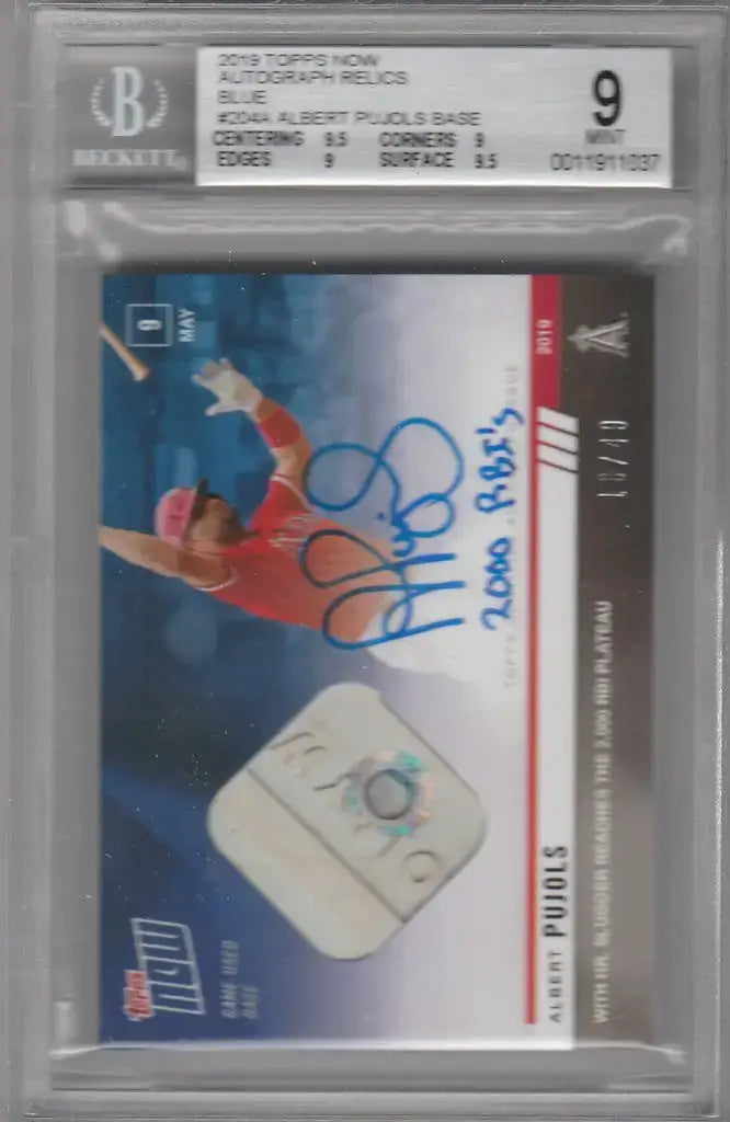 2019 Topps Now Autograph Relics Blue 204A Albert Pujols BGS 9 16/49