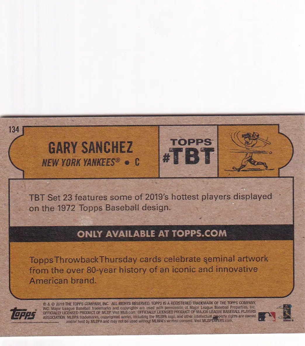 2019 TOPPS NOW THROW BACK THURSDAY TBT #134 GARY SANCHEZ- NEW YORK YANKEES - Baseball Card Single