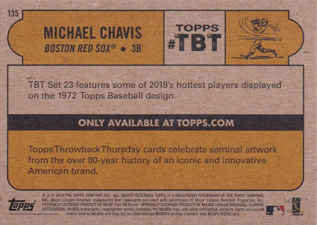2019 TOPPS NOW THROW BACK THURSDAY TBT #135 MICHAEL CHAVIS- BOSTON RED SOX - Baseball Card Single