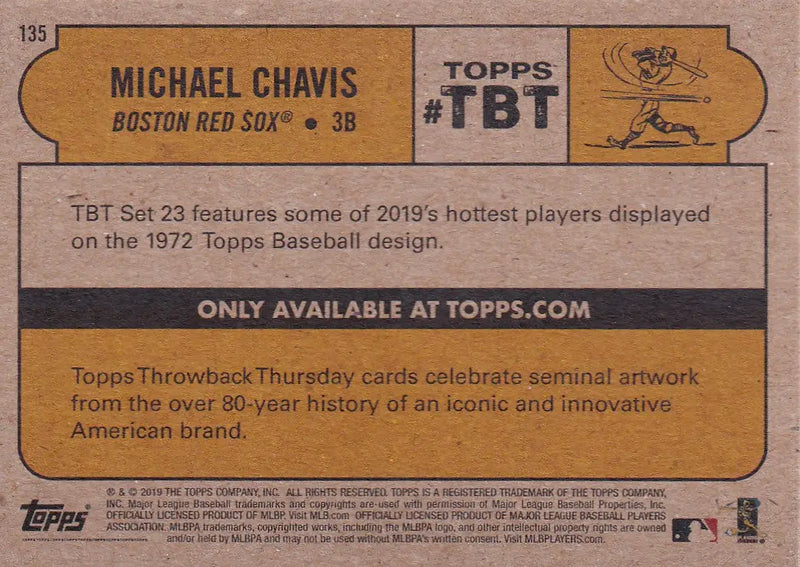 2019 TOPPS NOW THROW BACK THURSDAY TBT #135 MICHAEL CHAVIS- BOSTON RED SOX - Baseball Card Single
