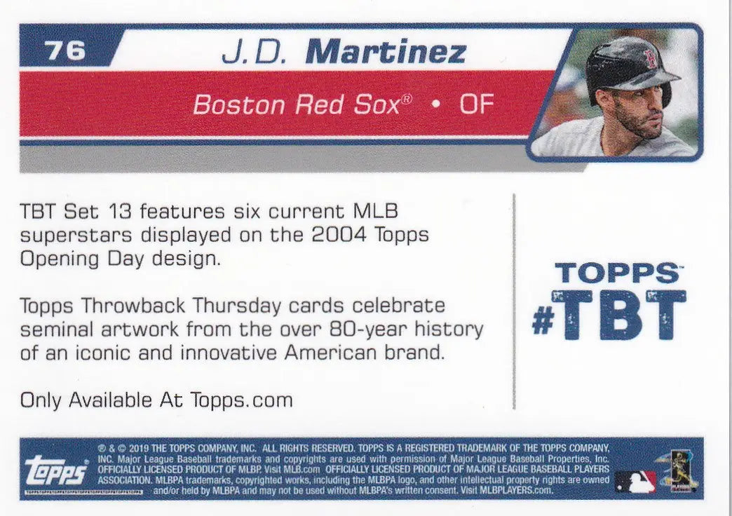 2019 TOPPS NOW THROW BACK THURSDAY TBT #76 JD MARTINEZ- BOSTON RED SOX - Baseball Card Single